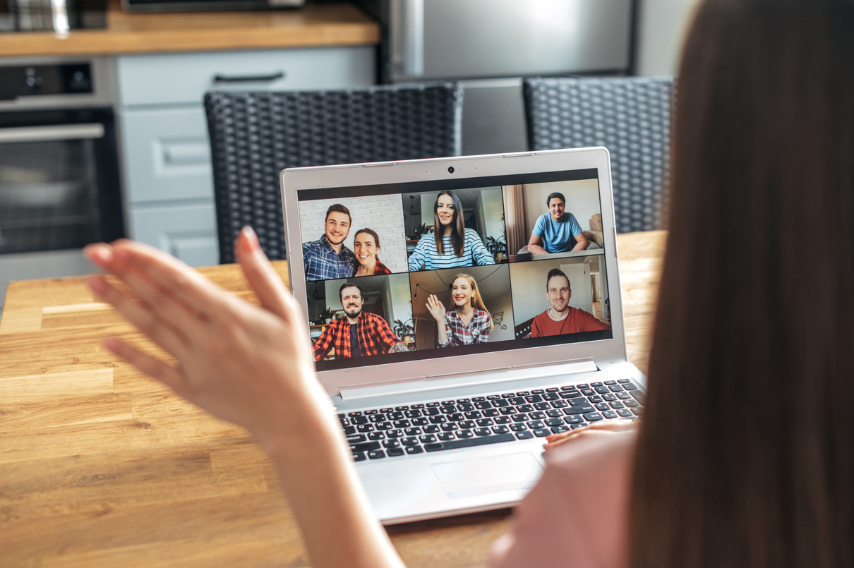 A young woman using laptop for video call, zoom